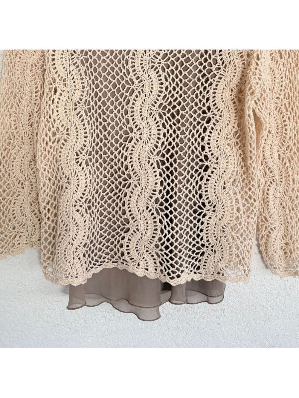 Vintage Open Knit Sweater Crochet Lace Fairy Indie Sleazy S Beige Cream - Picture 7 of 7